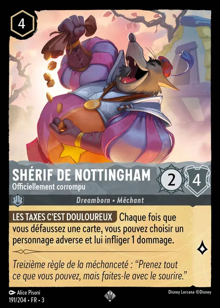 Shérif de Nottingham - Officiellement corrompu, carte Disney Lorcana CH3-191 — extension Les Terres d'Encres