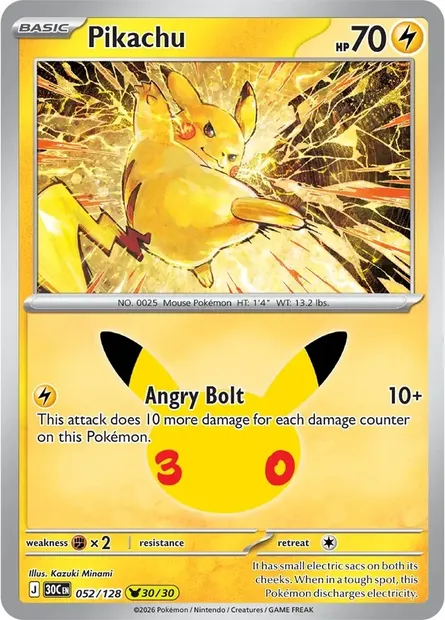 Pikachu, Pokémon card 30C 052 — 30th Celebration set
