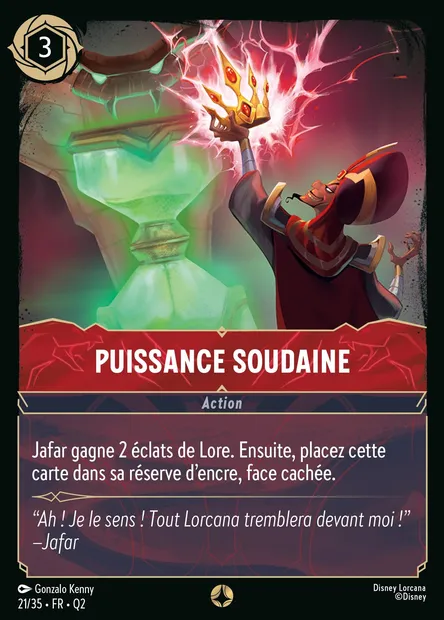 Puissance soudaine, carte Disney Lorcana Q2-021 — extension Quête des Illumineurs: Vol au palais