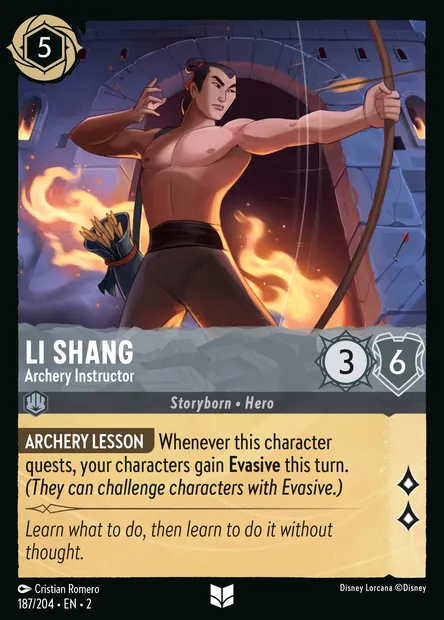 Li Shang - Archery Instructor, Disney Lorcana card CH2-187 — Rise of the Floodborn set