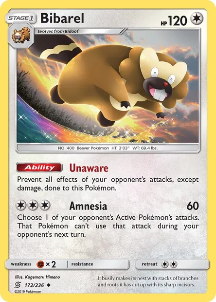 Bibarel, Pokémon card UNM 172 — Unified Minds set