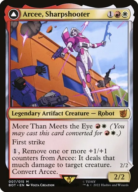 Arcee, Sharpshooter // Arcee, Acrobatic Coupe, Magic card BOT 7 — Transformers set