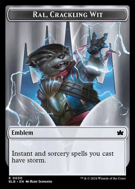 Ral, Crackling Wit Emblem, Magic card TBLB 30 — Bloomburrow Tokens set