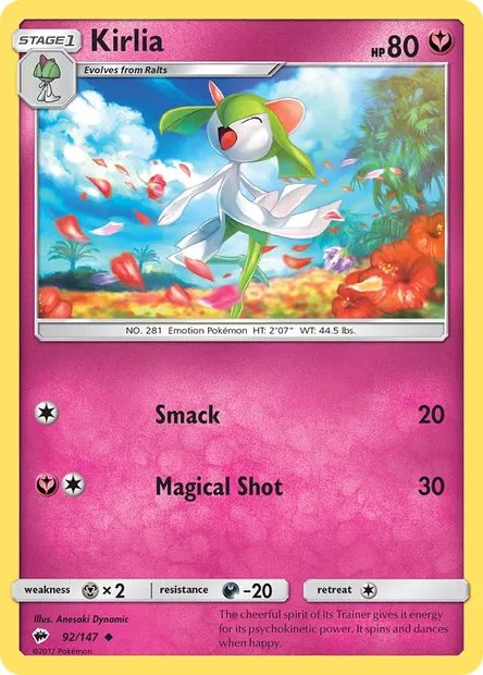 Kirlia, Pokémon card BUS 92 — Burning Shadows set