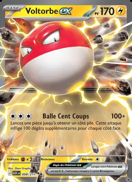 Voltorbe-ex, carte Pokémon ASC 058 — extension Héros Transcendants