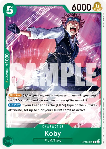 Koby, One Piece card OP13-025 — CARRYING ON HIS WILL set