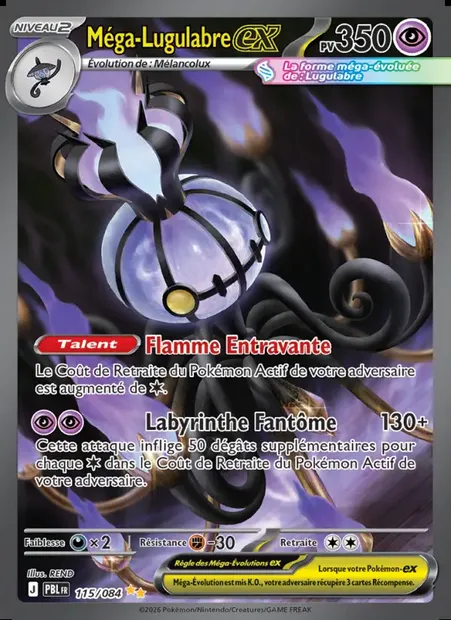 Méga-Lugulabre-ex, carte Pokémon PBL 115 — extension Nuit Noire