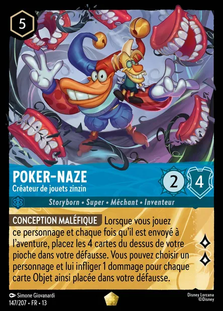 Poker-Naze - Créateur de jouets zinzin, carte Disney Lorcana CH13-147 — extension Invasion Epineuse!