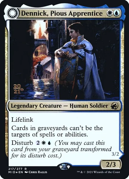 Dennick, Pious Apprentice // Dennick, Pious Apparition, Magic card PMID 217s — Innistrad: Midnight Hunt Promos set