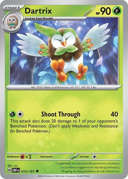Dartrix, Pokémon card OBF 014 — Obsidian Flames set