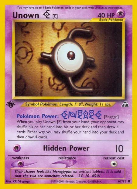 Unown [E], Pokémon card ND 67 — Neo Discovery set