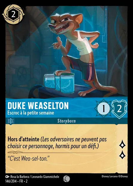 Duke Weaselton - Escroc à la petite semaine, carte Disney Lorcana CH2-146 — extension L'Ascension des Floodborn