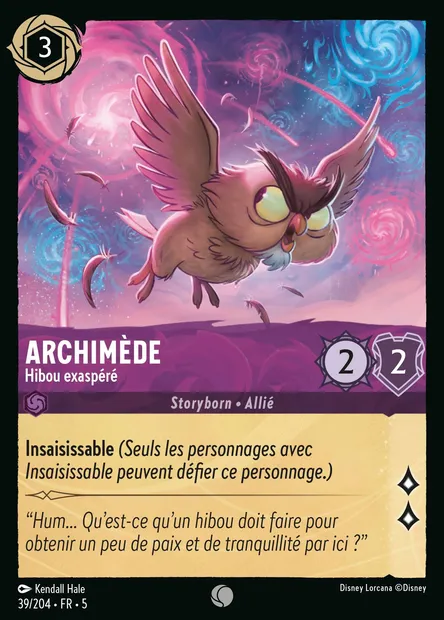 Archimède - Hibou exaspéré, carte Disney Lorcana CH5-039 — extension Ciel Scintillant