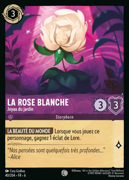 La Rose Blanche - Joyau du jardin, carte Disney Lorcana CH6-040 — extension La Mer Azurite