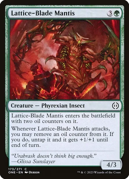 Lattice-Blade Mantis, Magic card ONE 173 — Phyrexia: All Will Be One set