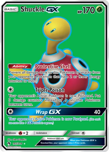 Shuckle GX, Pokémon card LOT 195 — Lost Thunder set