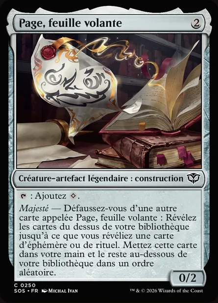 Page, feuille volante, carte Magic SOS 250 — extension Secrets of Strixhaven