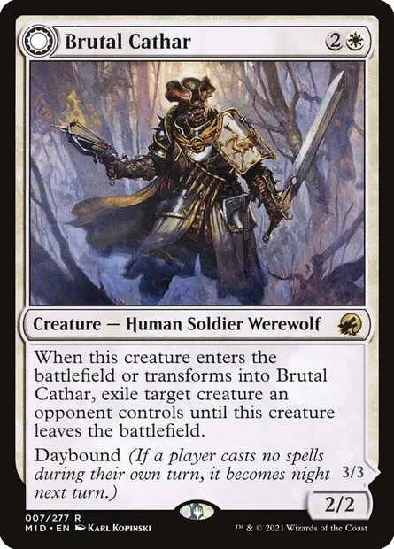 Brutal Cathar // Moonrage Brute, Magic card MID 7 — Innistrad: Midnight Hunt set