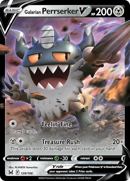 Galarian Perrserker V, Pokémon card LOR 129 — Lost Origin set