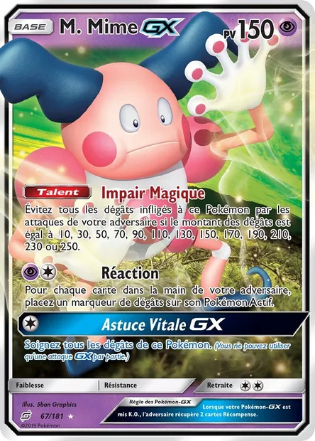 M. Mime GX, carte Pokémon TEU 67 — extension Duo de Choc
