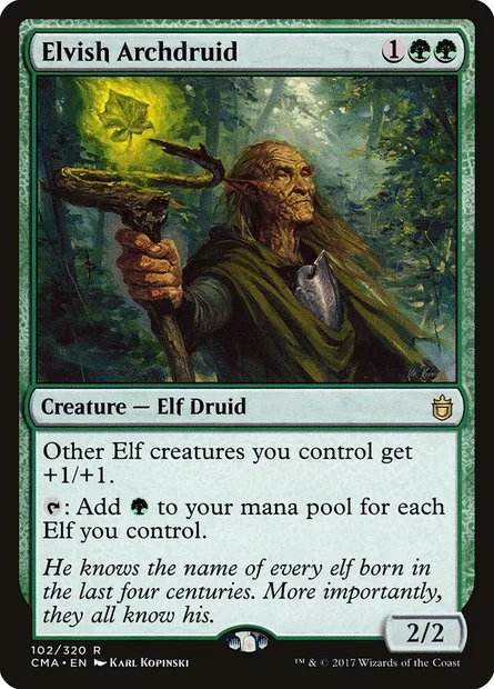 Archidruide elfe, carte Magic CMA 102 — extension Commander Anthology