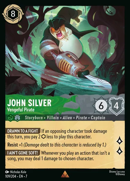John Silver - Vengeful Pirate, Disney Lorcana card CH7-109 — Archazia's Island set