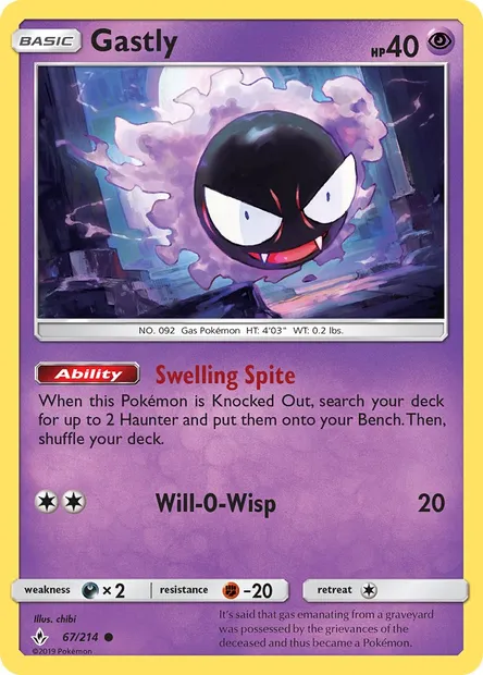 Gastly, Pokémon card UNB 67 — Unbroken Bonds set