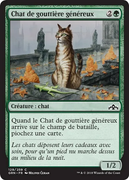 Chat de gouttière généreux, carte Magic GRN 129 — extension Les Guildes de Ravnica