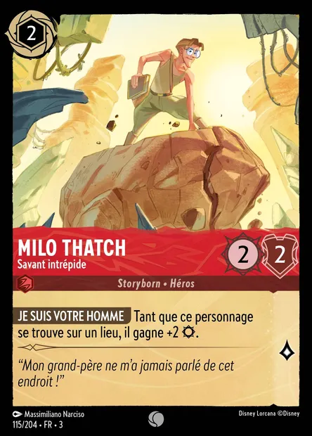 Milo Thatch - Savant intrépide, carte Disney Lorcana CH3-115 — extension Les Terres d'Encres