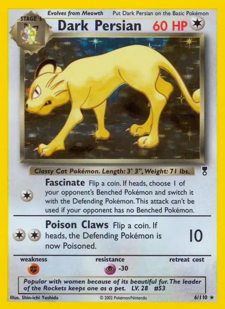 Dark Persian, Pokémon card LC 6 — Legendary Collection set