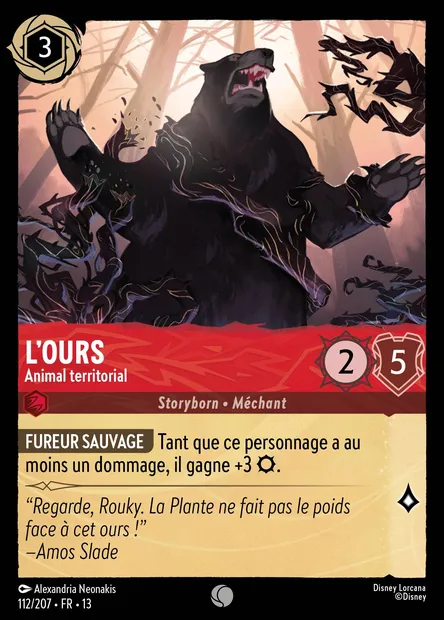 L'ours - Animal territorial, carte Disney Lorcana CH13-112 — extension Invasion Epineuse!