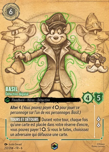 Basil - Détective déguisé, carte Disney Lorcana CH6-212 — extension La Mer Azurite
