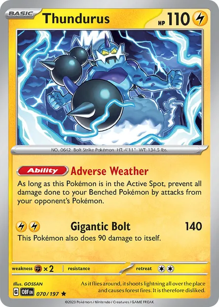 Thundurus, Pokémon card OBF 070 — Obsidian Flames set