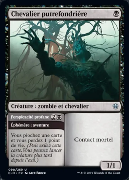 Chevalier putrefondrière // Perspicacité profane, carte Magic ELD 90 — extension Throne of Eldraine