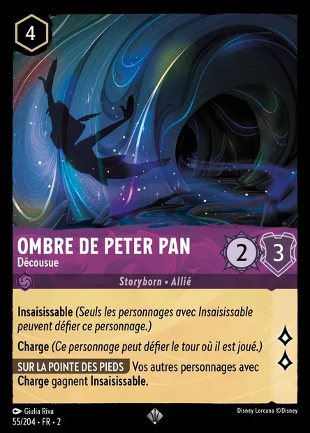 Ombre de Peter Pan - Décousue, carte Disney Lorcana CH2-055 — extension L'Ascension des Floodborn