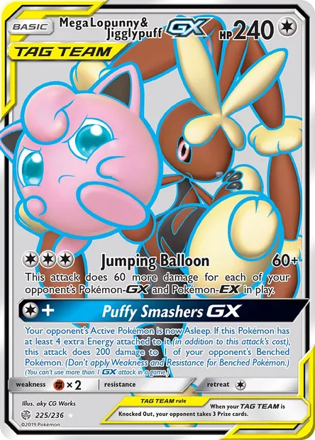 Mega Lopunny & Jigglypuff GX, Pokémon card CEC 225 — Cosmic Eclipse set