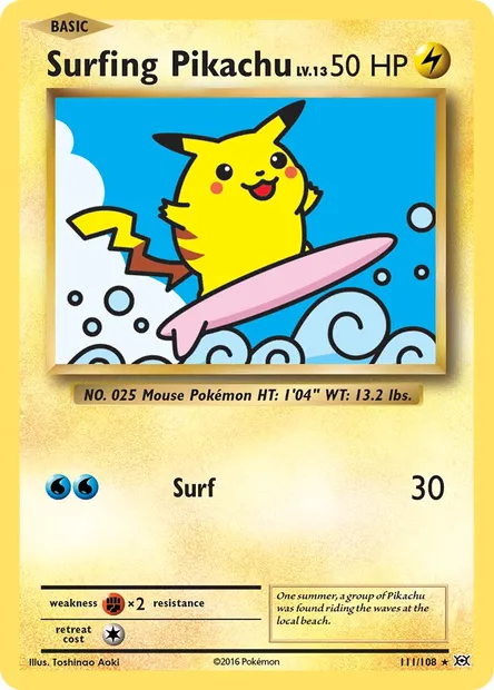 Surfing Pikachu, Pokémon card EVO 111 — Evolutions set