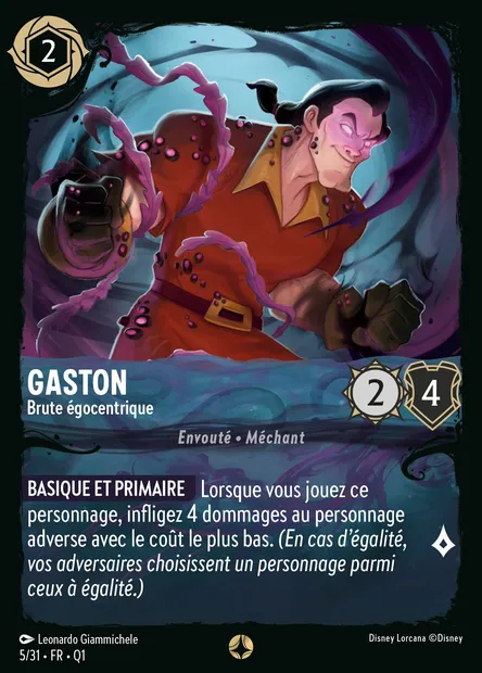 Gaston - Brute égocentrique, carte Disney Lorcana Q1-005 — extension Quête des Illumineurs - Menace des profondeurs