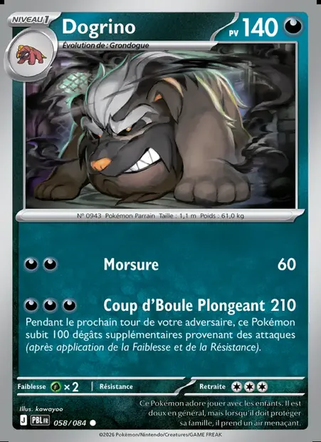 Dogrino, carte Pokémon PBL 058 — extension Nuit Noire