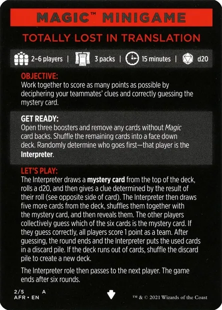 Totally Lost in Translation // Totally Lost in Translation (cont'd), Magic card MAFR 2 — Adventures in the Forgotten Realms Minigames set