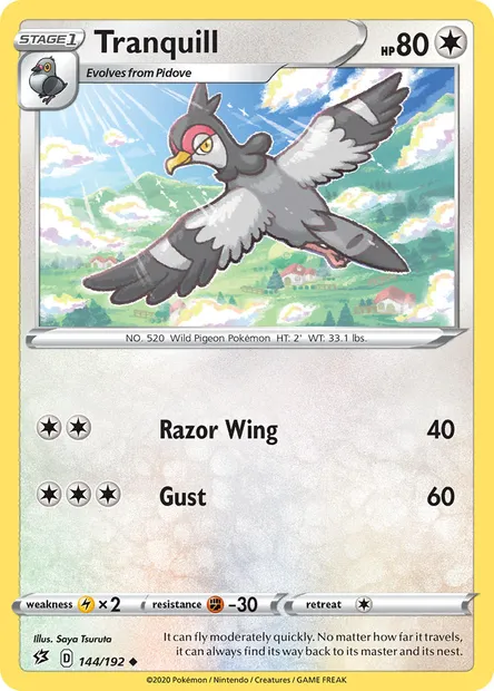 Tranquill, Pokémon card RCL 144 — Rebel Clash set