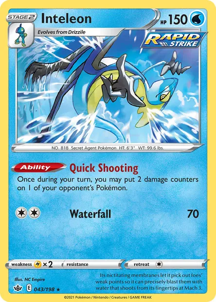 Inteleon, Pokémon card CRE 43 — Chilling Reign set