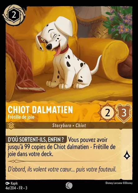 Chiot dalmatien - Frétille de joie, carte Disney Lorcana CH3-004e — extension Les Terres d'Encres