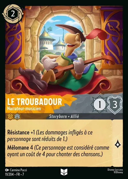 Le Troubadour - Narrateur-musicien, carte Disney Lorcana CH7-011 — extension L'île d'Archazia