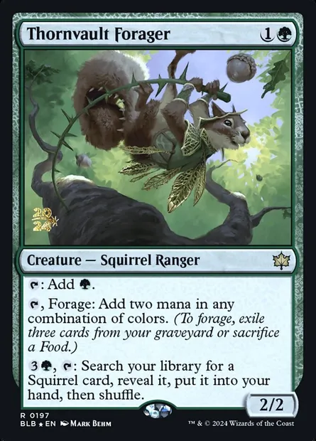 Thornvault Forager, Magic card PBLB 197s — Bloomburrow Promos set