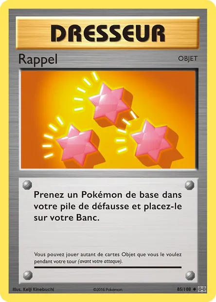 Rappel, carte Pokémon EVO 85 — extension Évolutions
