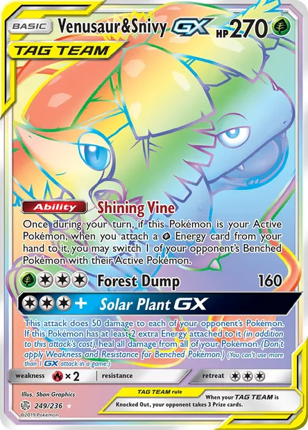 Venusaur & Snivy GX, Pokémon card CEC 249 — Cosmic Eclipse set