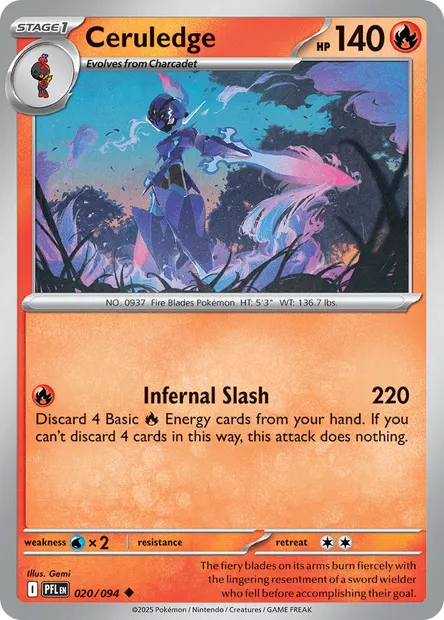 Ceruledge, Pokémon card PFL 020 — Phantasmal Flames set