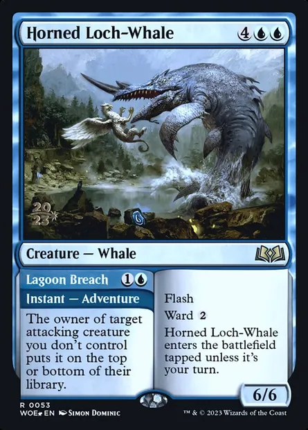 Baleine de loch à corne // Brèche du lagon, carte Magic PWOE 53s — extension Wilds of Eldraine Promos