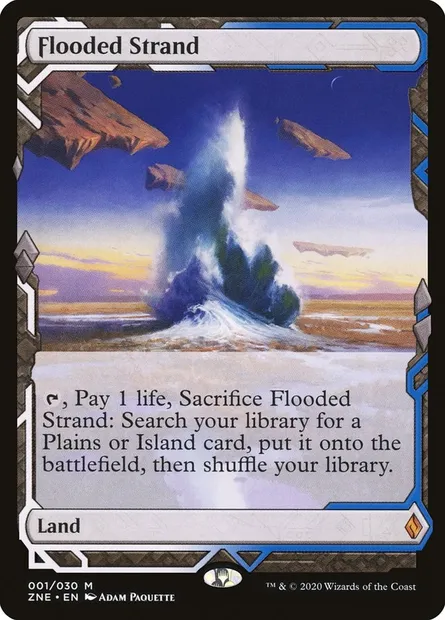 Flooded Strand, Magic card ZNE 1 — Zendikar Rising Expeditions set